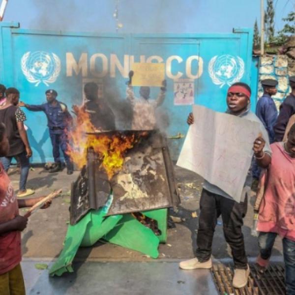 Des manifestants contre la présence de la MONUSCO en RDC.
