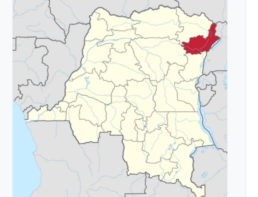 La carte de la RDC, localisation de l'Ituri en rouge. Wikipédia